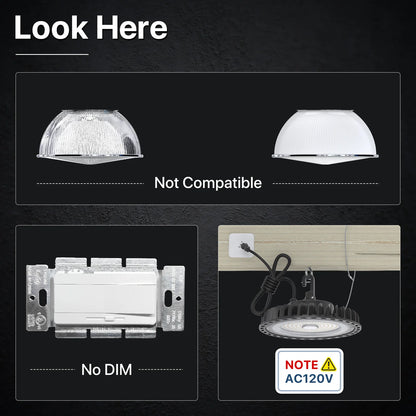 HYPERLITE UFO LED High Bay Light - EC Series, AC 120V, Up to 35700lm, ETL Listed