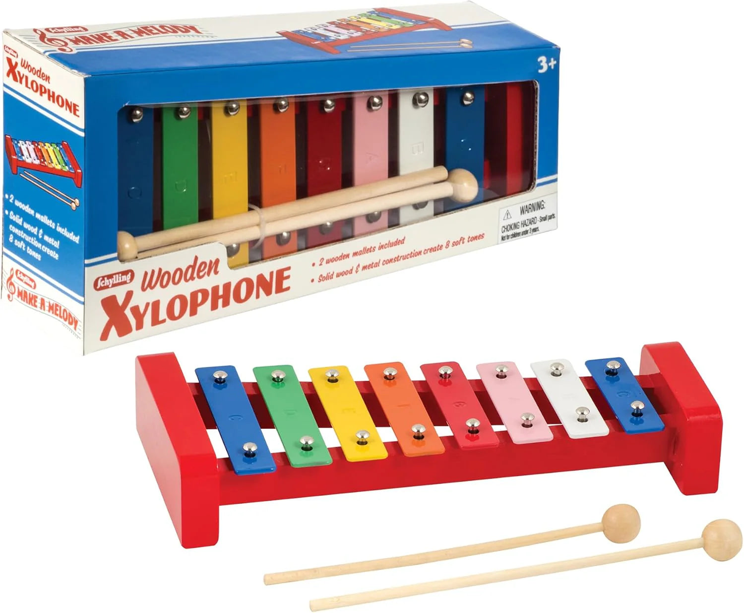 Wooden Xylophone Colorful Kids Instrument Includes Wooden Mallets and Embossed Metal Keys Ages 3 and Up