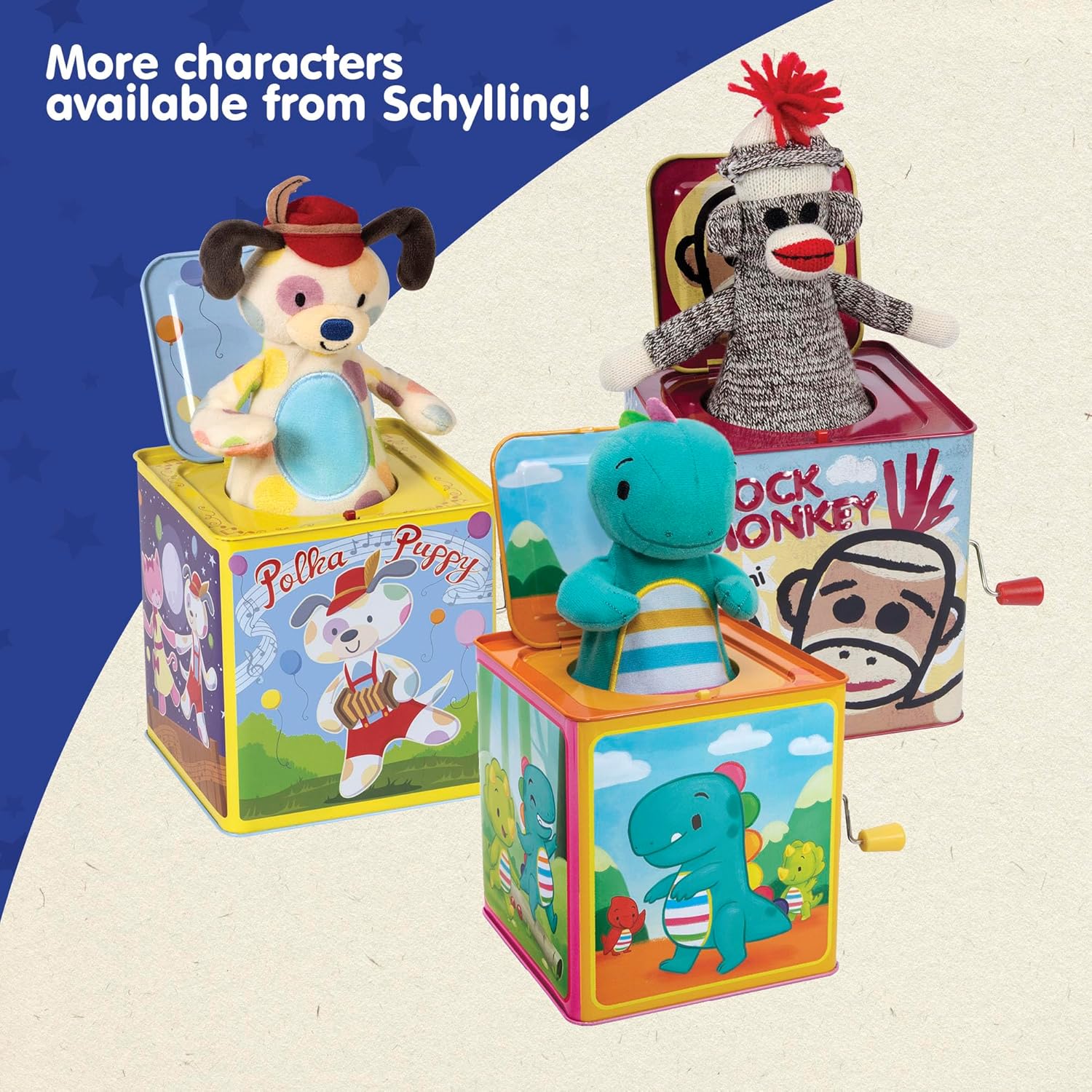 Silly Circus Jack in the Box Classic Childrens Musical Toy Colorful Embossed Tin Box and Friendly Plush Age 18 months and Up