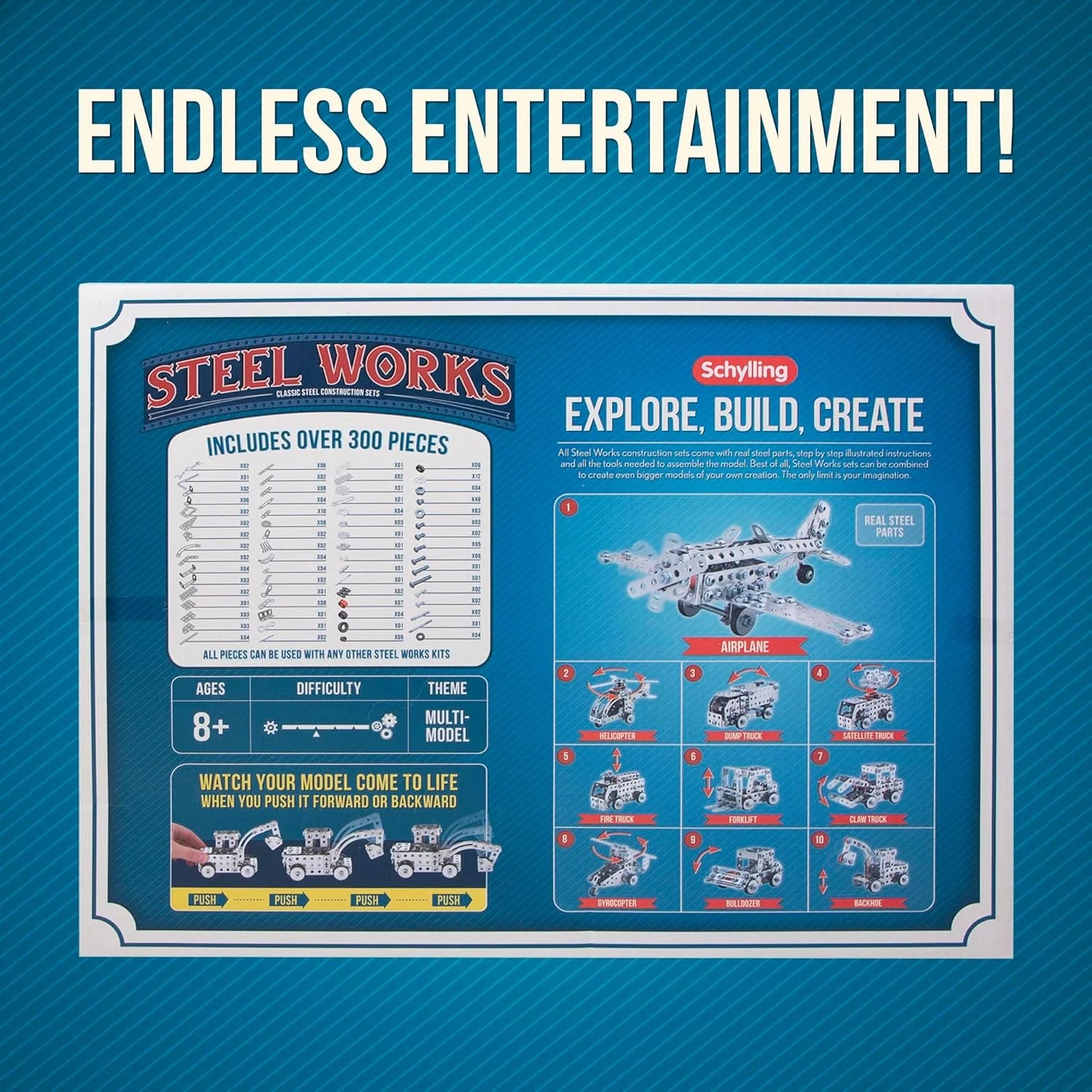 Steel Works Mechanical Multi Model Steel Building Set Includes 300 Pieces Tools and Instructions to Make 10 Different Models Ages 8 and Up