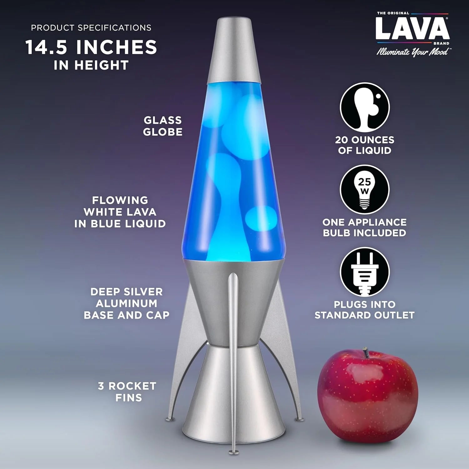Lava The Original Lamp 145 Gray Stratosphere Retro Rocket Liquid Motion Lamp White and Blue Liquid Item 2390 Amazon Exclusive
