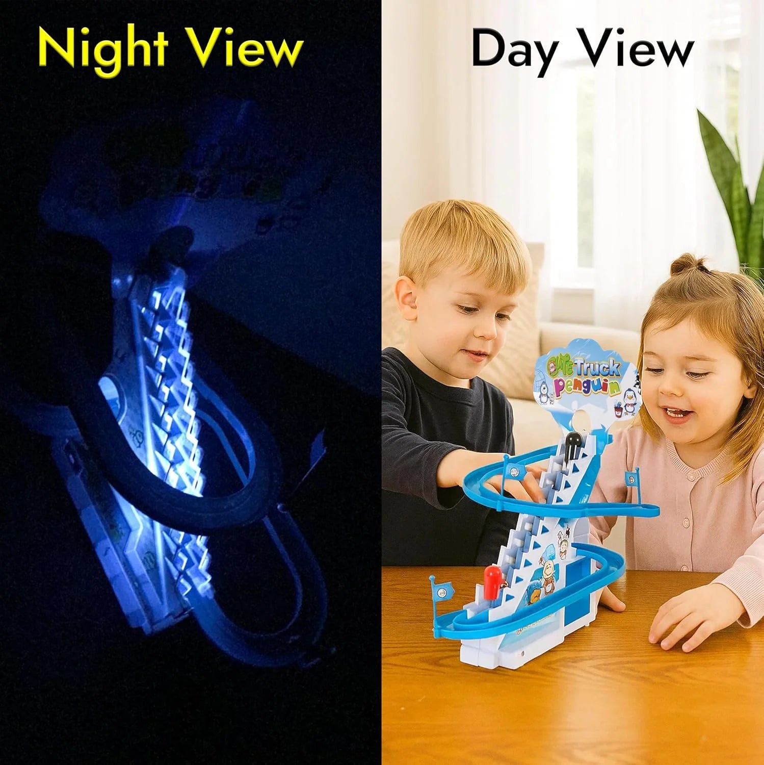 ARSUK Penguin Race Game Toy Playful Musical Roller Coaster Track Playset with Music LED Flashing Lights On Off Button for Toddlers and Kids Gift